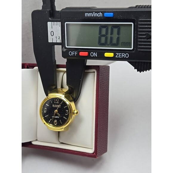 Bozhi Gold Tone Quartz Ring Watch Black Dial New Battery Retro Stretch Accessory - Picture 5 of 9